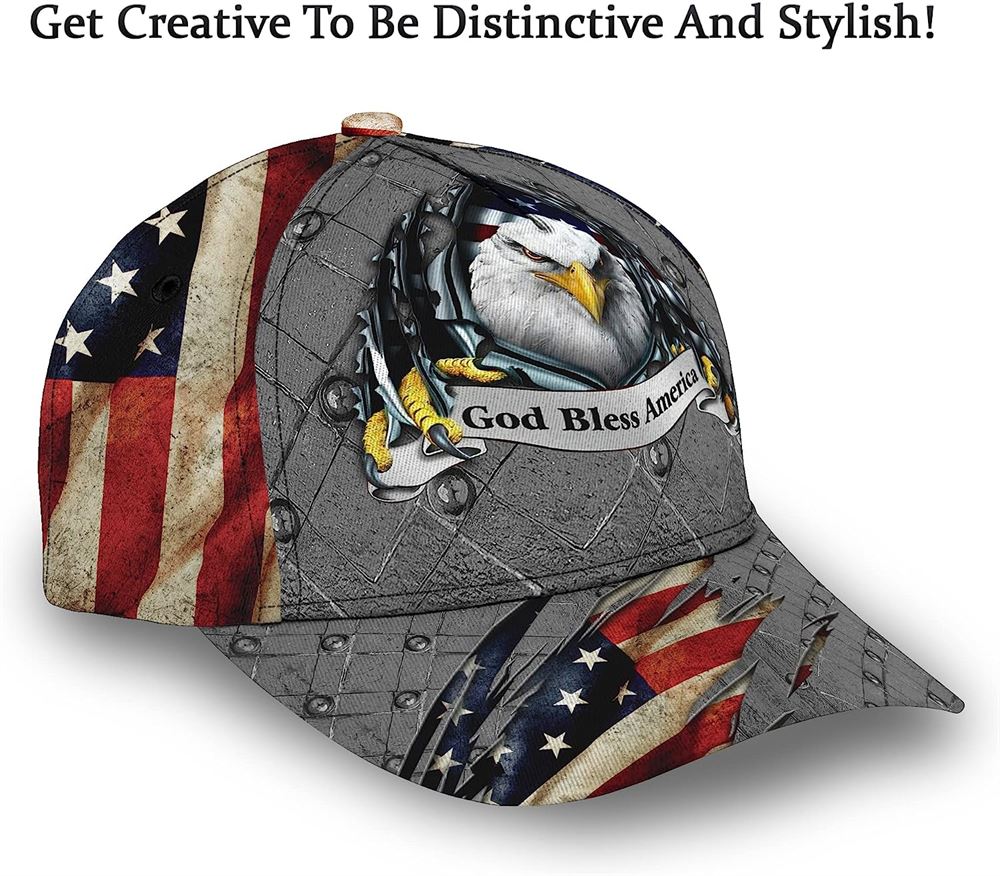 Patriotic Bald Eagle God Bless America Baseball Cap, Christian, Jesus Hat Trucker Hats Custom Hats Gifts For Men & Women