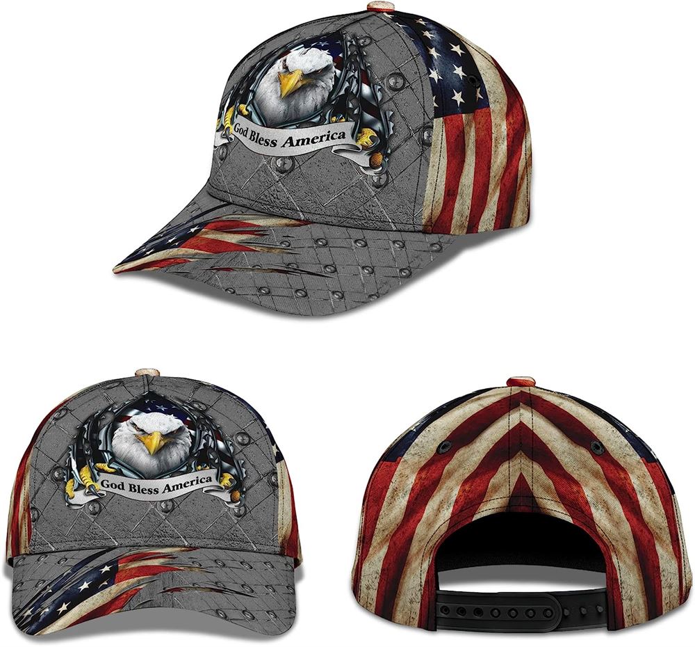 Patriotic Bald Eagle God Bless America Baseball Cap, Christian, Jesus Hat Trucker Hats Custom Hats Gifts For Men & Women
