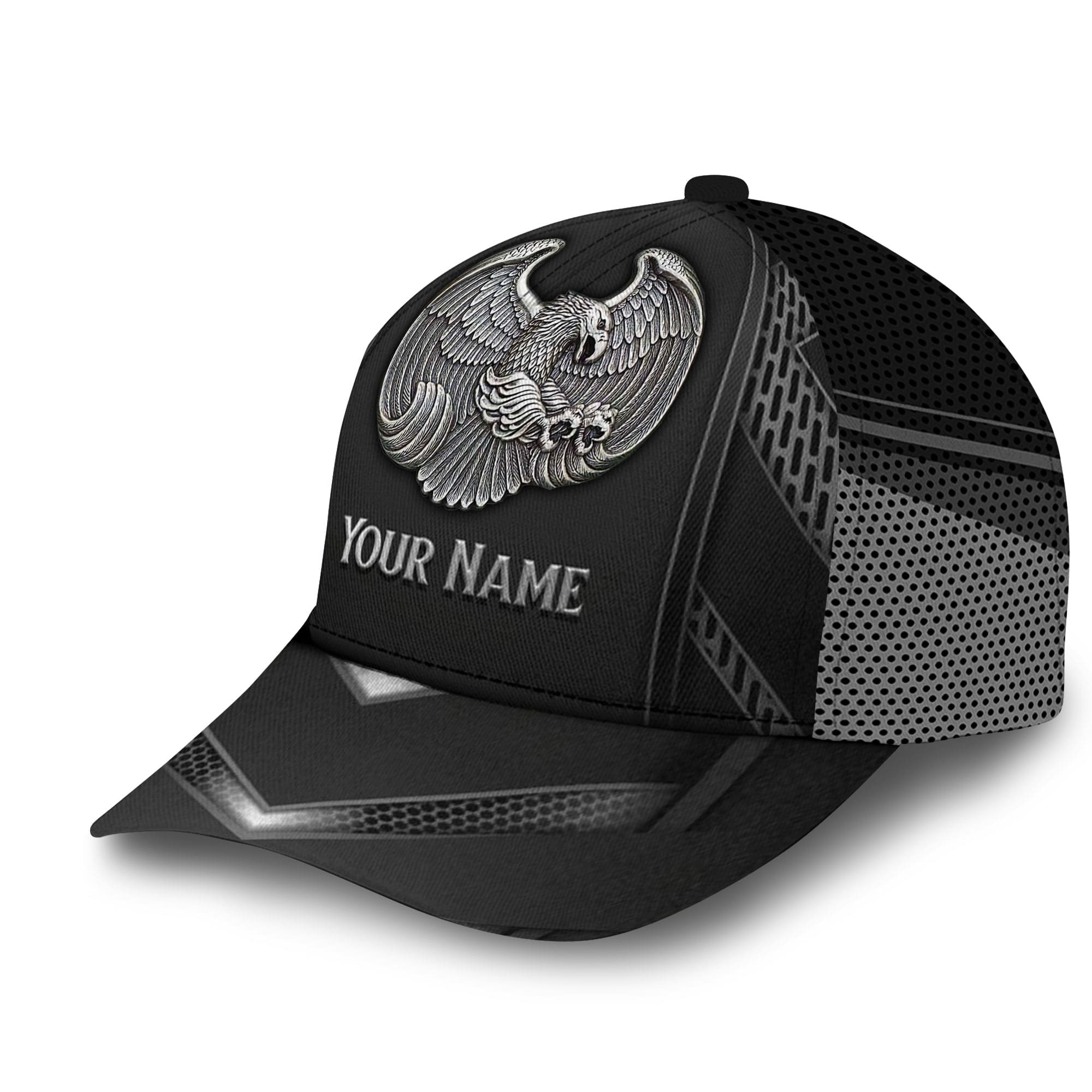 Patriotic Eagle Hat, American Flag Metal Eagle Full Printed Cap Metal Pattern Trucker Hats Custom Hats Gifts For Men & Women
