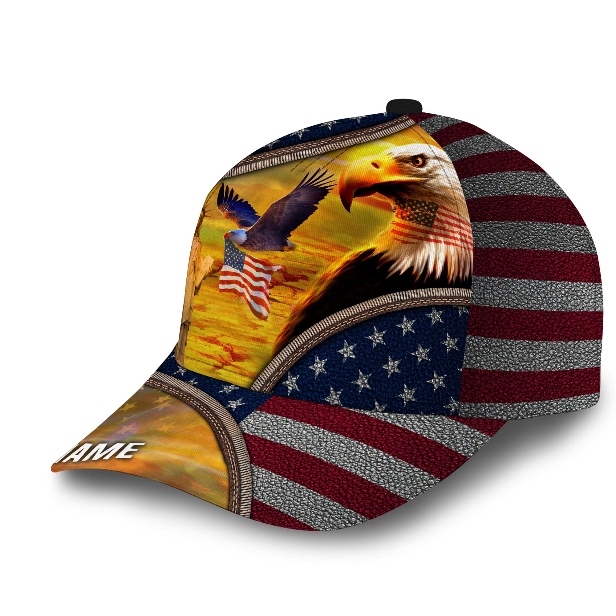 Patriotic Eagle Hat, United States Full Printed Multicolors Personalized Cap Leather Pattern Trucker Hats Custom Hats Gifts For Men & Women