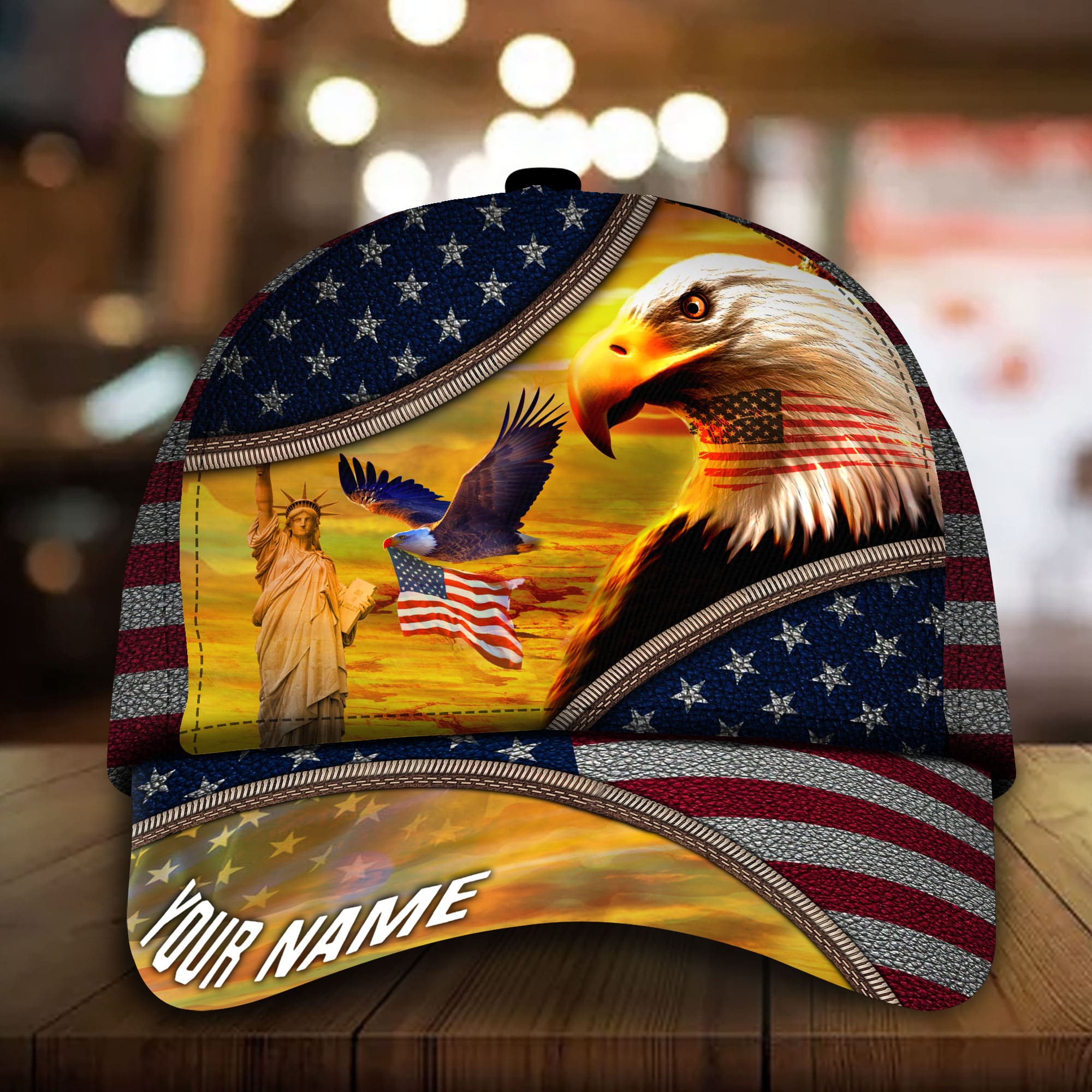 Patriotic Eagle Hat, United States Full Printed Multicolors Personalized Cap Leather Pattern Trucker Hats Custom Hats Gifts For Men & Women