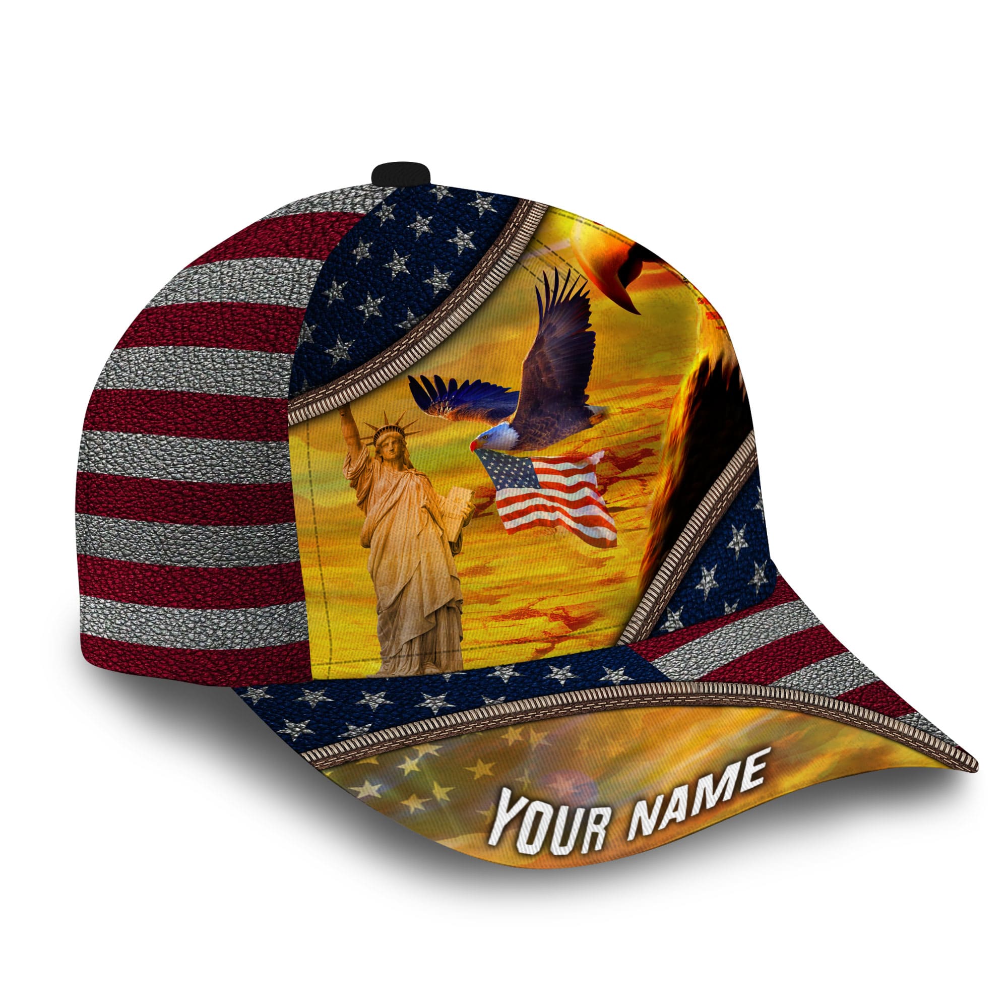 Patriotic Eagle Hat, United States Full Printed Multicolors Personalized Cap Leather Pattern Trucker Hats Custom Hats Gifts For Men & Women