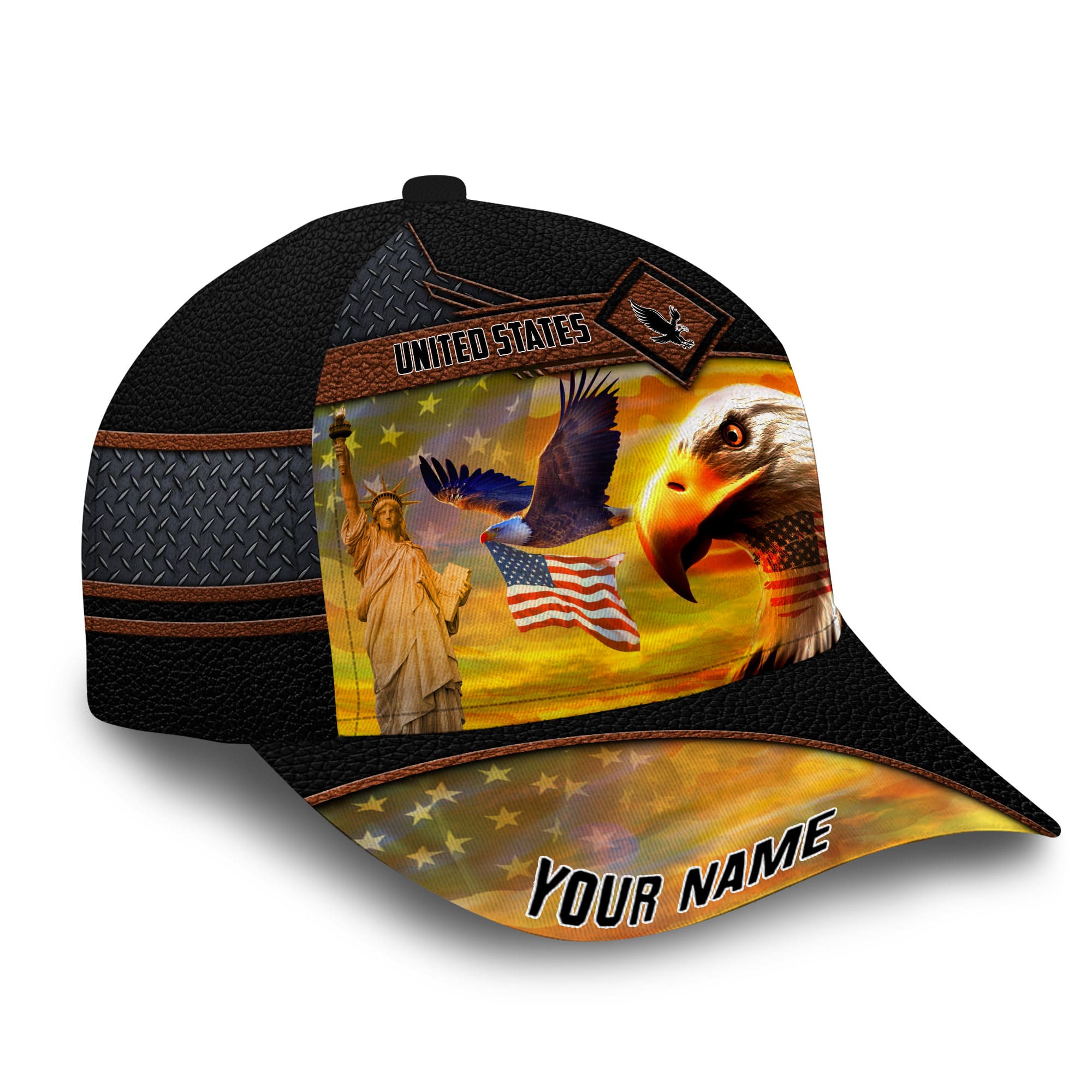 Patriotic Eagle United States Hat, American Flag Eagle Full Printed Leather Pattern Cap Trucker Hats Custom Hats Gifts For Men & Women