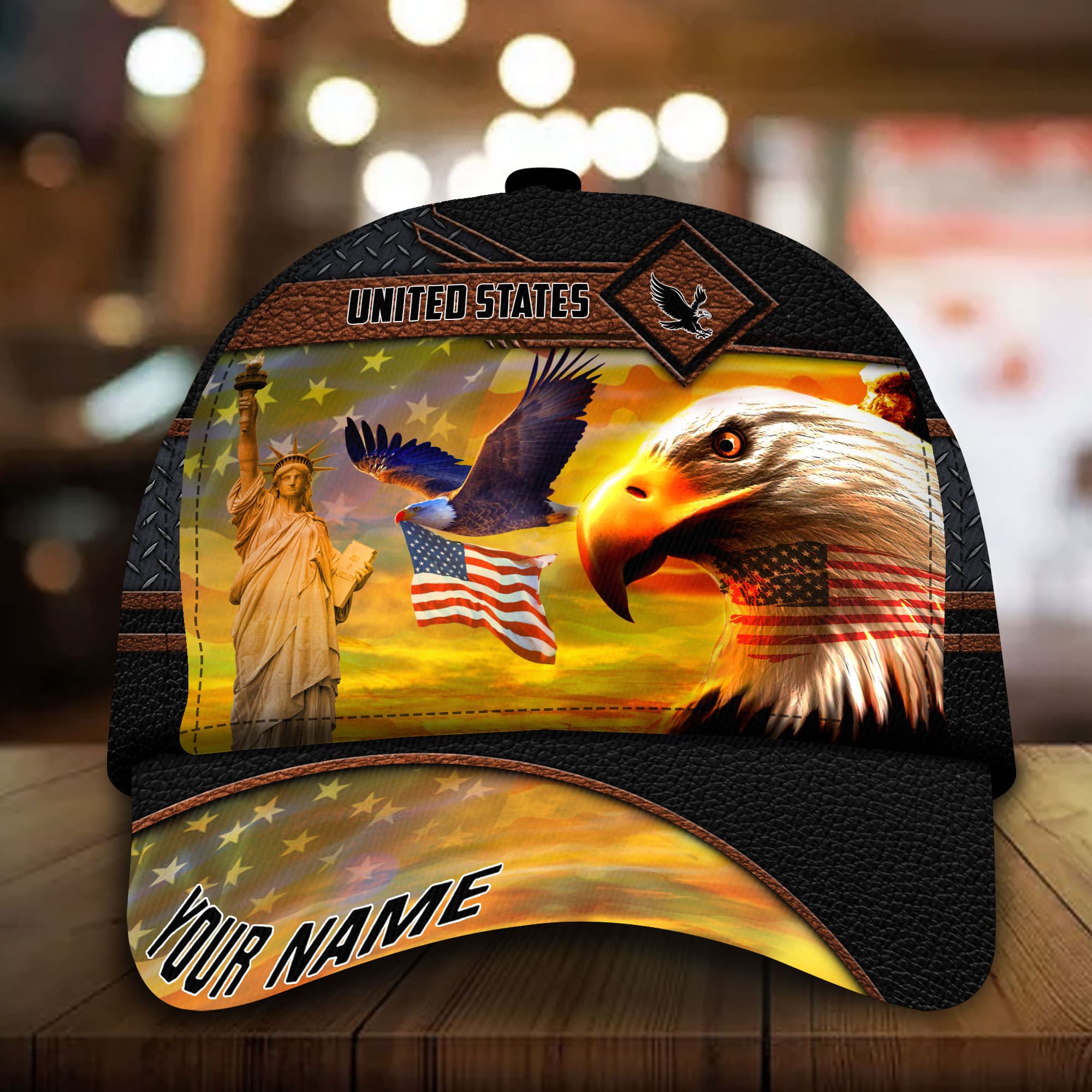 Patriotic Eagle United States Hat, American Flag Eagle Full Printed Leather Pattern Cap Trucker Hats Custom Hats Gifts For Men & Women