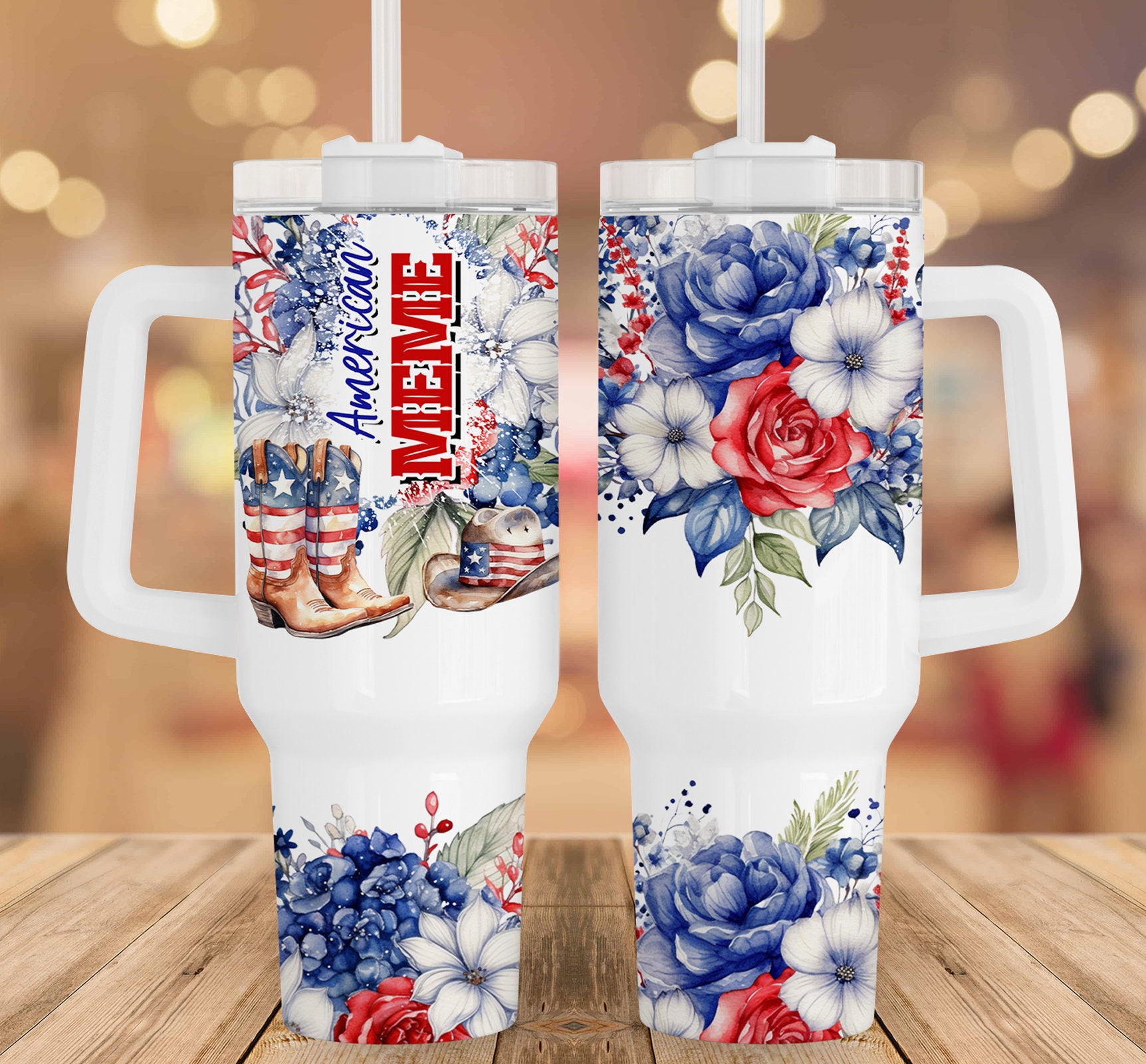 Patriotic Floral Boots Cowboy Hat Custom Stanley Cup 40 oz 30 oz Tumbler With HandleTVC2301961