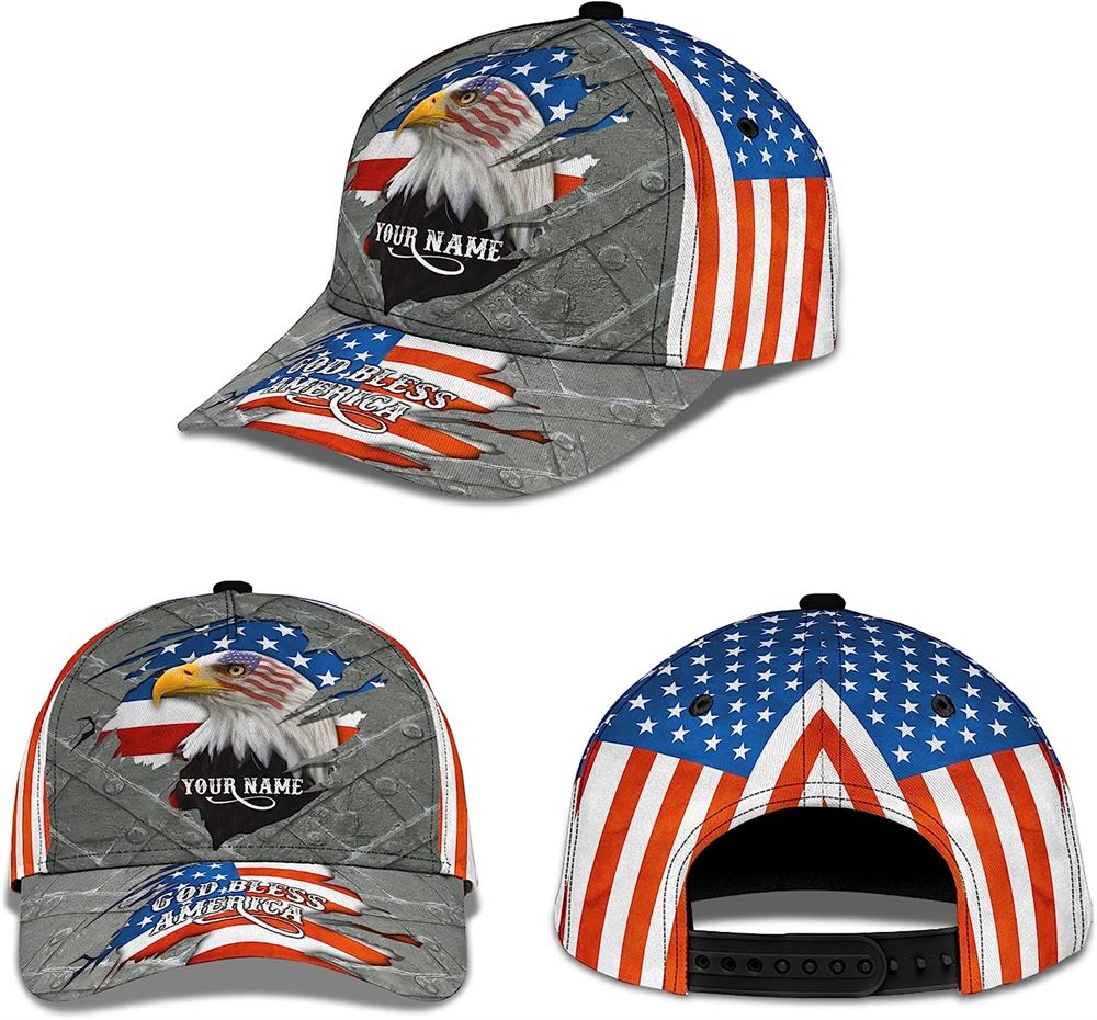 Patriotic God Blessed America Eagle American Flag Custom Name Baseball Cap, Christian, Jesus Hat Trucker Hats Custom Hats Gifts For Men & Women