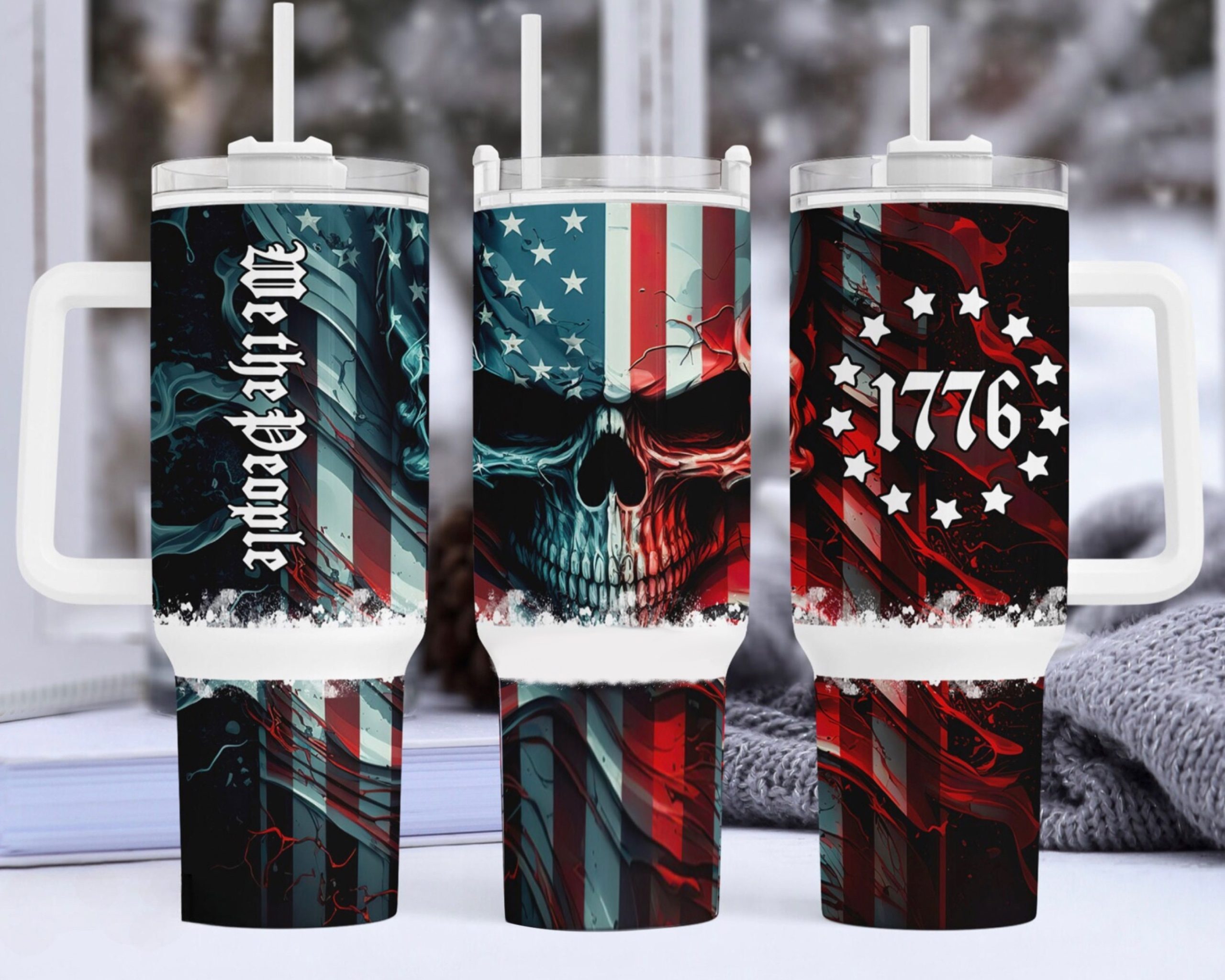 Patriotic Skull American Flag Custom Stanley Cup 40 oz 30 oz Tumbler With HandleTVC2301164