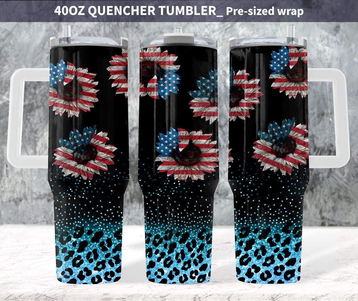 Patriotic Sunflowers Glitter Leopard Print Custom Stanley Cup 40 oz 30 oz Tumbler With HandleTVC2301966