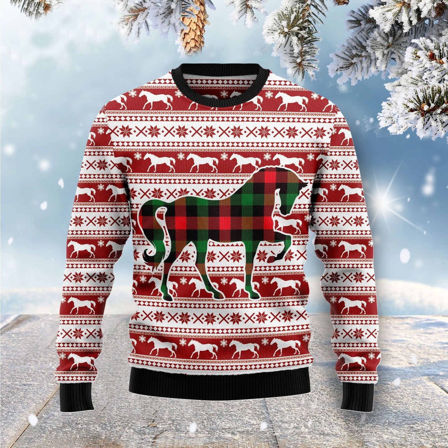 Pattern Horse Ugly Christmas Sweater Adult 3D Funny Matching for family