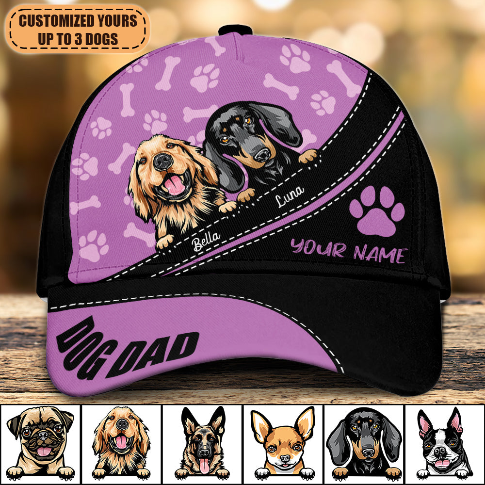 Paw And Bone Pattern In Purple Background Dog Personalized Classic Cap, Personalized Gift For Dog Lovers, Dog Dad, Dog Mom Trucker Hats Custom Hats Gifts For Men & Women