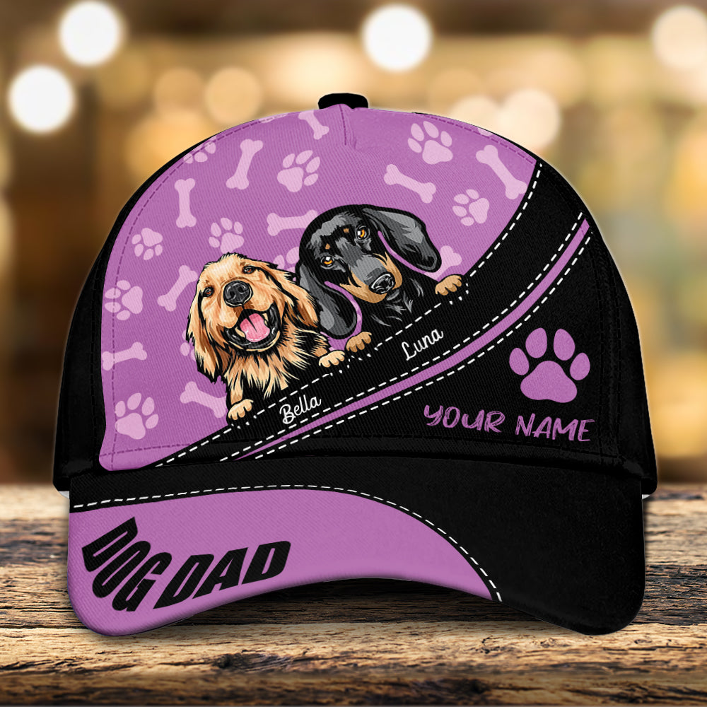 Paw And Bone Pattern In Purple Background Dog Personalized Classic Cap, Personalized Gift For Dog Lovers, Dog Dad, Dog Mom Trucker Hats Custom Hats Gifts For Men & Women