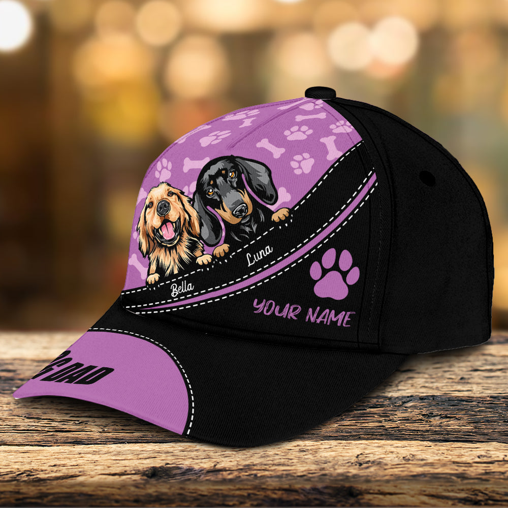 Paw And Bone Pattern In Purple Background Dog Personalized Classic Cap, Personalized Gift For Dog Lovers, Dog Dad, Dog Mom Trucker Hats Custom Hats Gifts For Men & Women
