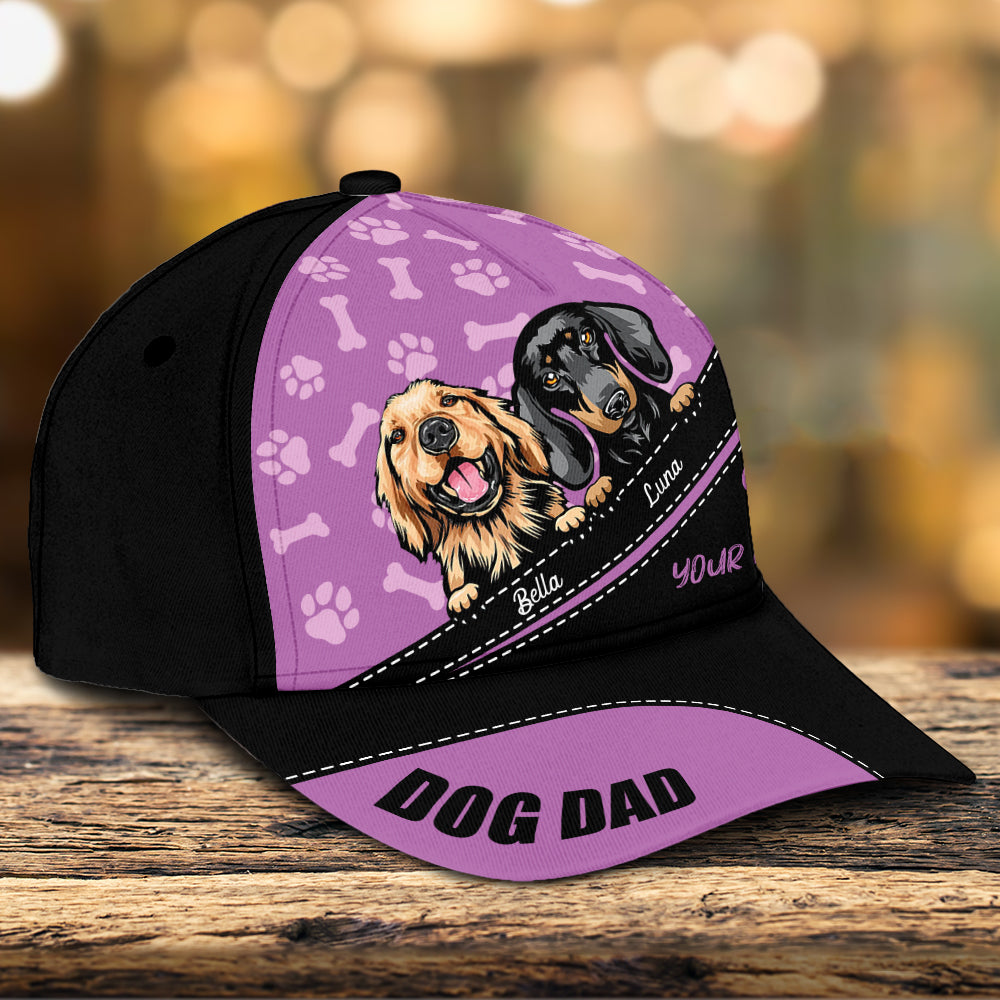 Paw And Bone Pattern In Purple Background Dog Personalized Classic Cap, Personalized Gift For Dog Lovers, Dog Dad, Dog Mom Trucker Hats Custom Hats Gifts For Men & Women