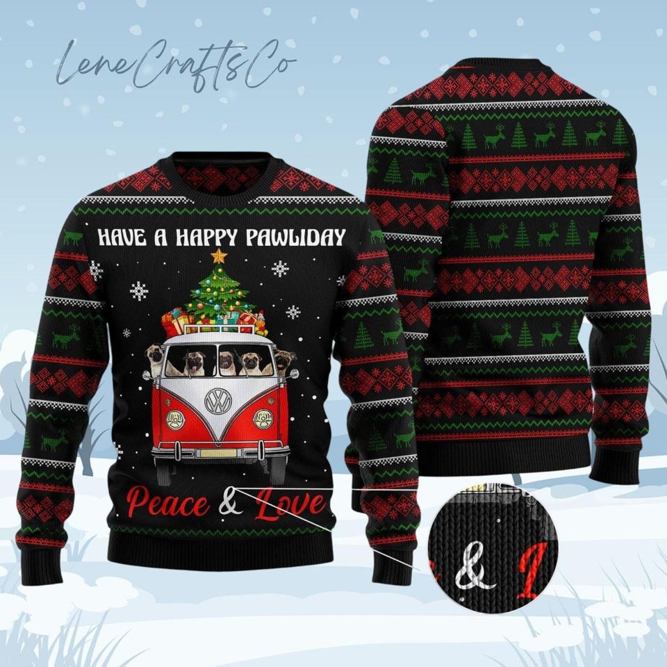 Pawliday Ugly Christmas Sweater, Pug Lover Sweater Men, Funny Dog Christmas Sweater