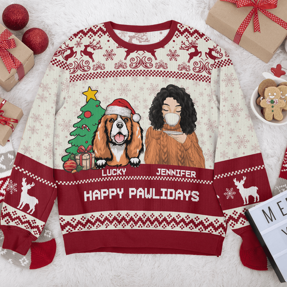 Pawlidays With Dogs All-Over-Print Ugly Sweatshirt - Image 3