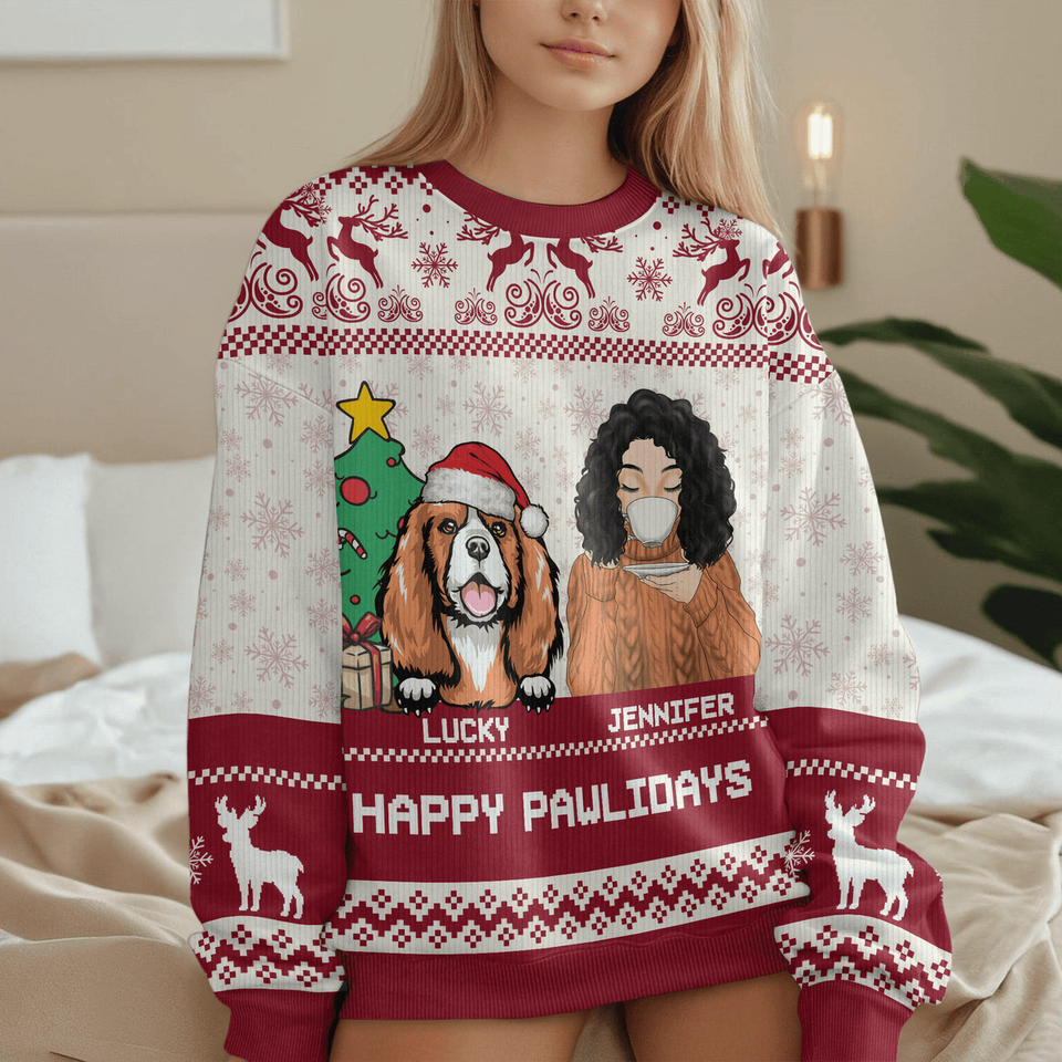 Pawlidays With Dogs All-Over-Print Ugly Sweatshirt
