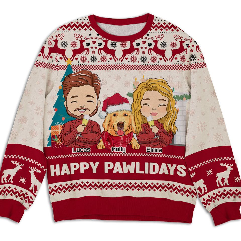 Pawlidays With Pets Couple Custom Pet Lover Personalized Christmas Jumper Ugly Sweatshirt