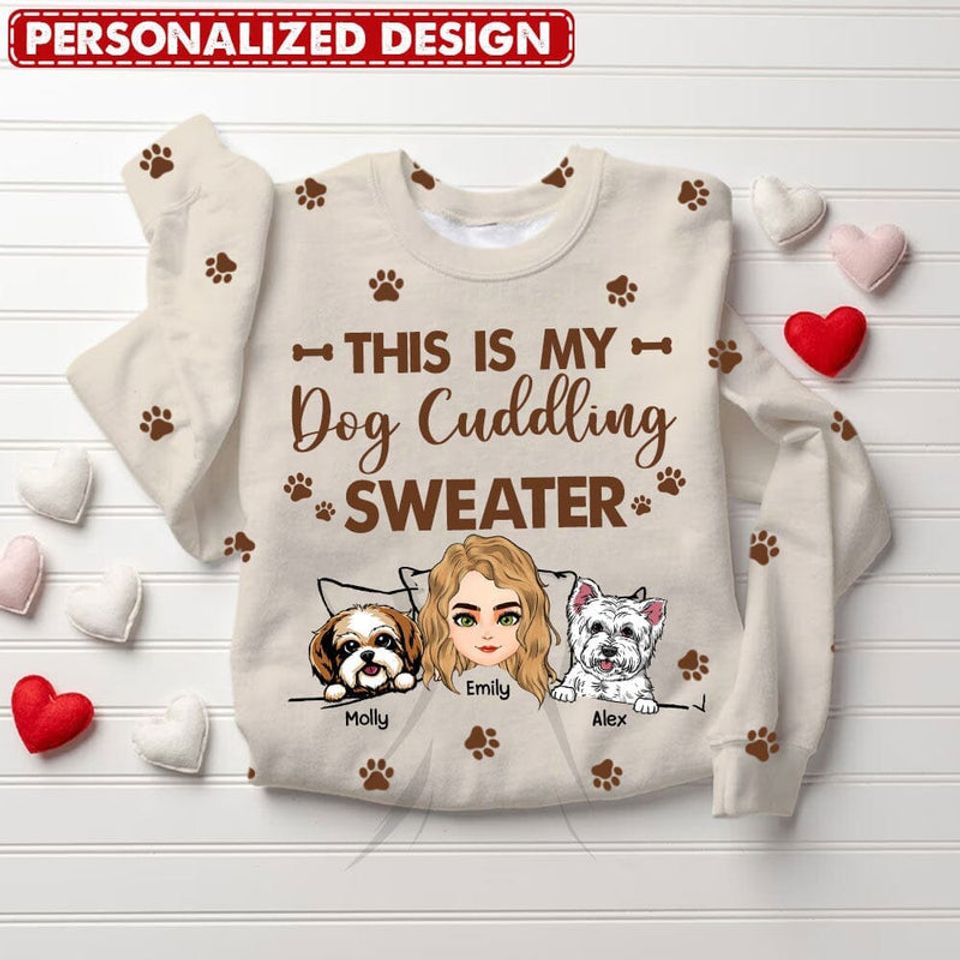 Pawprint Puppy Pet Dog Mom Cuddling Sweater Personalized 3D Sweater
