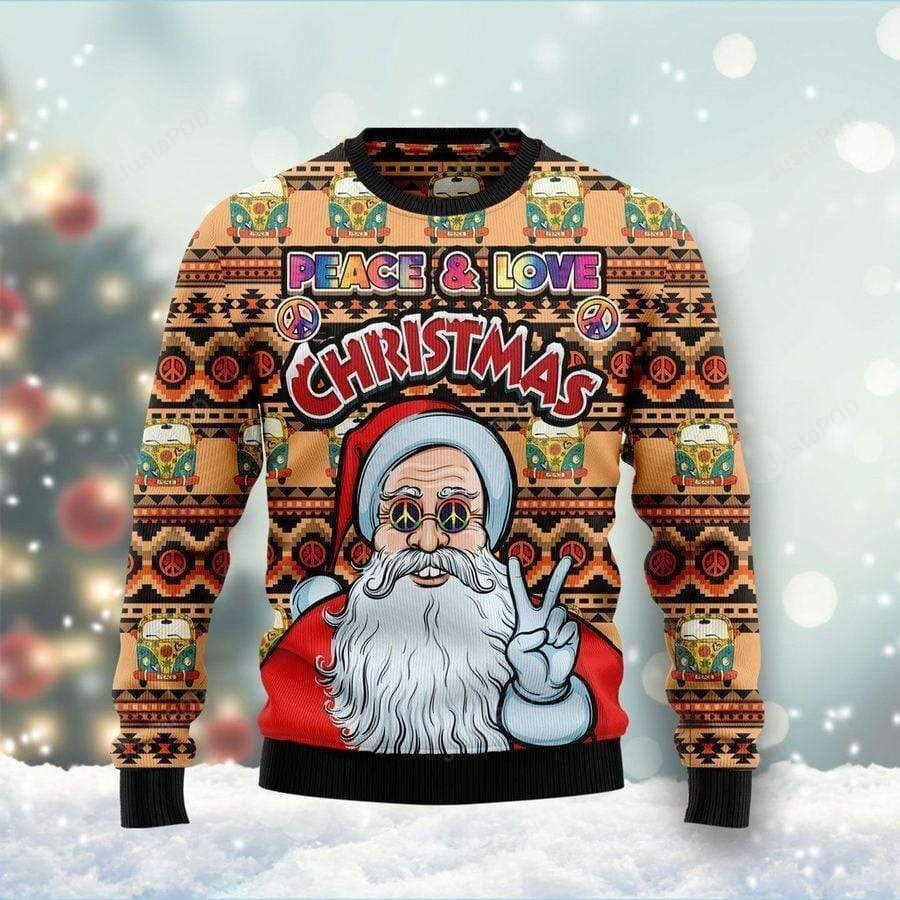 Peace And Love Christmas Santa Claus Ugly Christmas Sweater Adult 3D Funny Matching for family