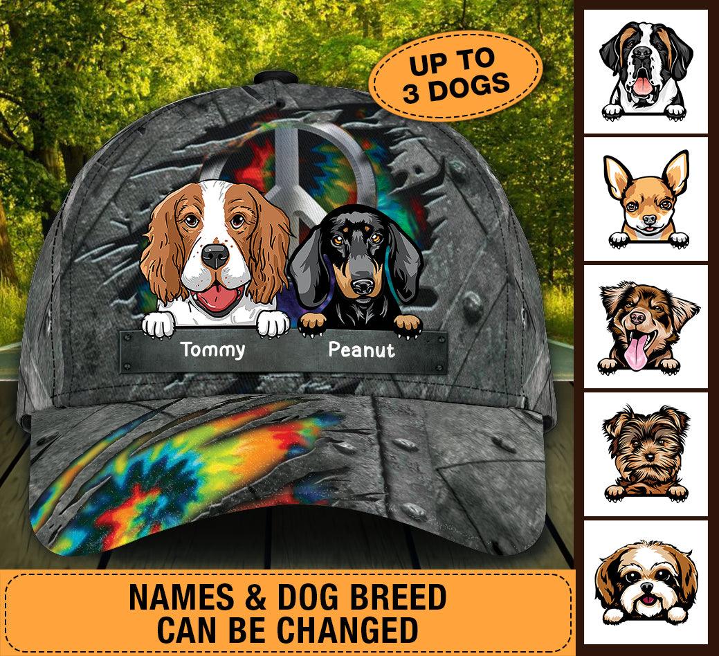 Peace Dogs Personalized Classic Cap, Personalized Gift for Dog Lovers, Dog Dad, Dog Mom Trucker Hats Custom Hats Gifts For Men & Women
