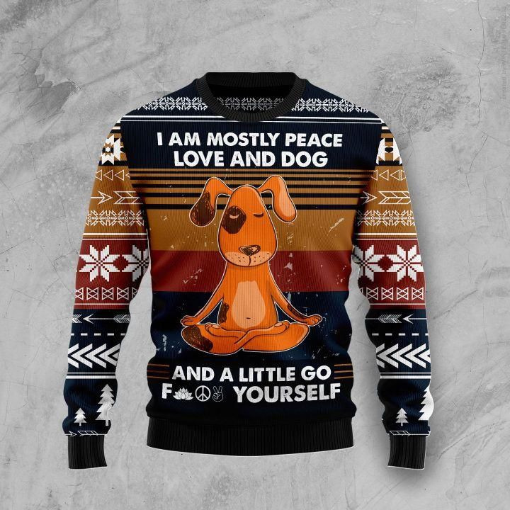 Peace Love And Dog Ugly Christmas Sweater Adult 3D Funny Matching for family