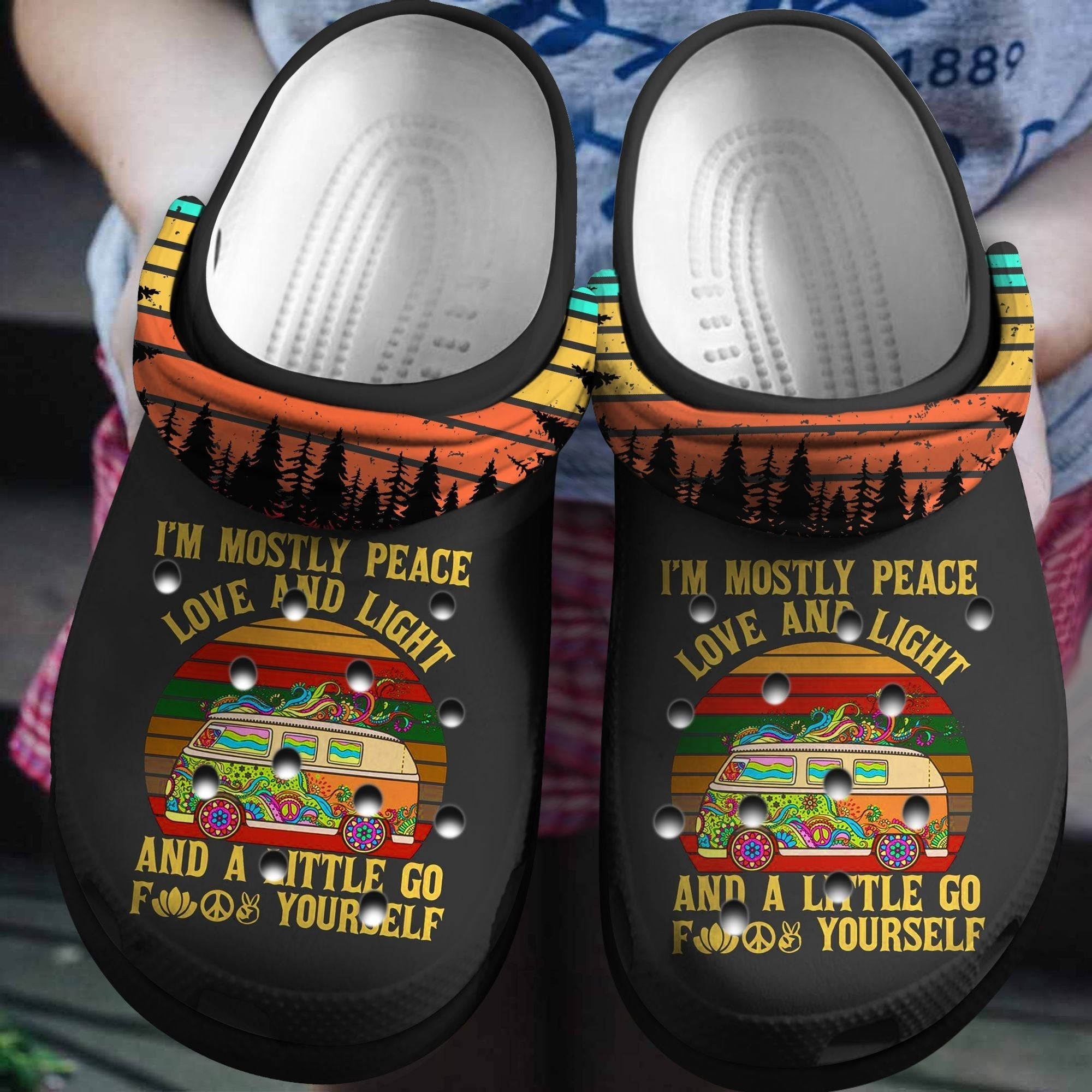 Peace Love And Light Hippie Vans Shoes clogs Gift For Birthday Christmas