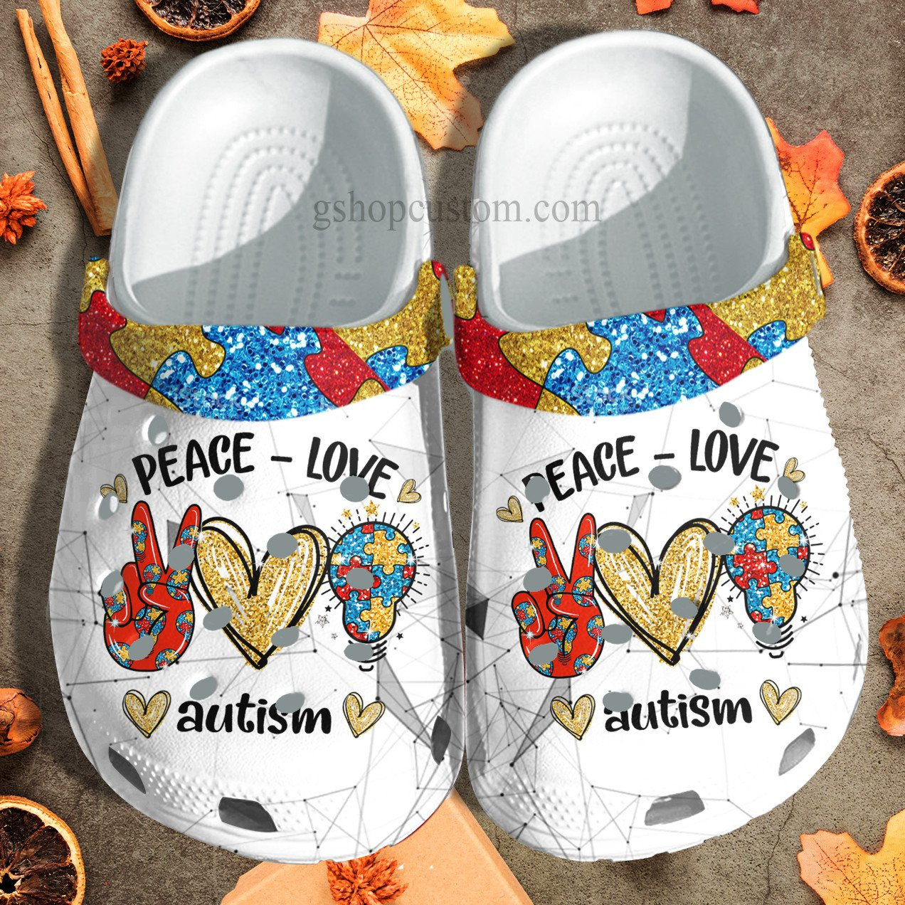 Peace Love Autism Light Puzzel Shoes - Autism Awareness Be Kind Shoes Croc Clogs Gifts Son Daughter