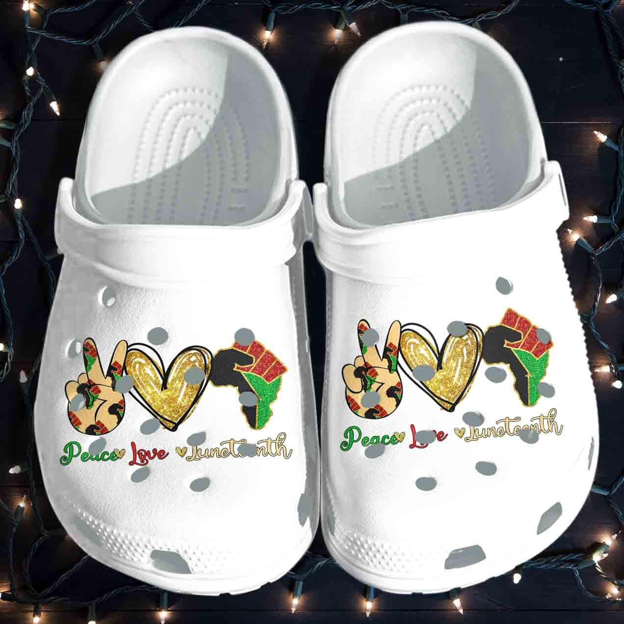 Peace Love Juneteenth Shoes - Black People Clogs Gift For Men Women