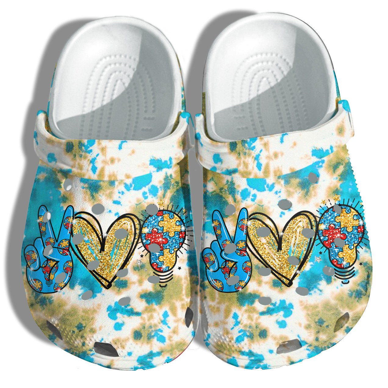 Peace Love Light Autism Puzzel Shoes - Autism Awareness Be Kind Blue Shoes Croc Clogs Gifts Son Daughter