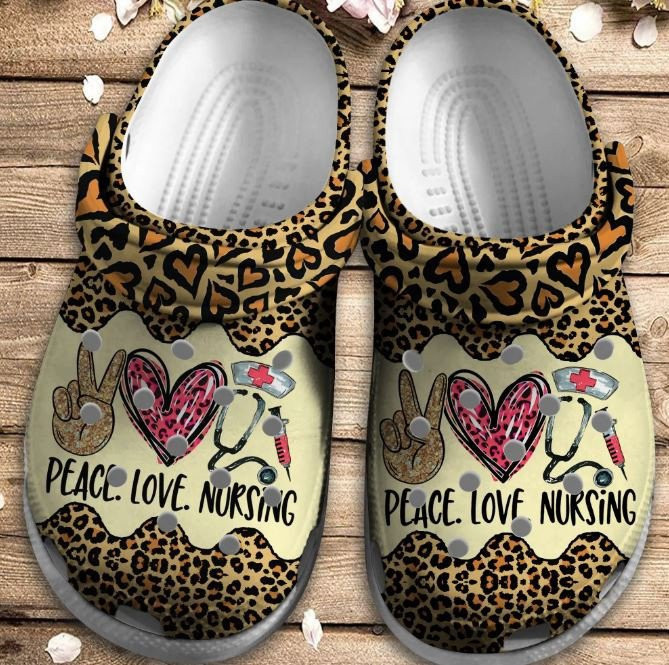 Peace Love Nursing Leopard Skin clogs Shoes Birthday Gift