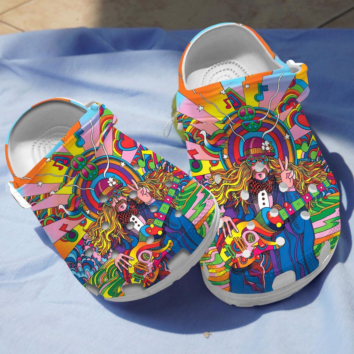 Peace Man Hippie Musician Crocs Crocband Clogs Shoes Comfortable For Men Women and Kids