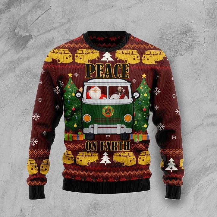 Peace On Earth Ugly Christmas Sweater Adult 3D Funny Matching for family