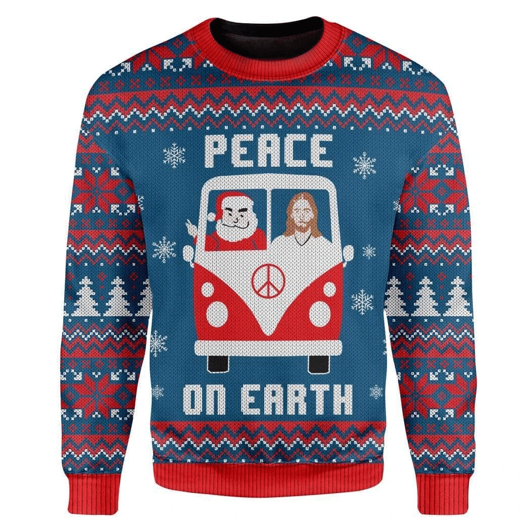 Peace On Earth Ugly Christmas Sweater Adult 3D Funny Matching for family