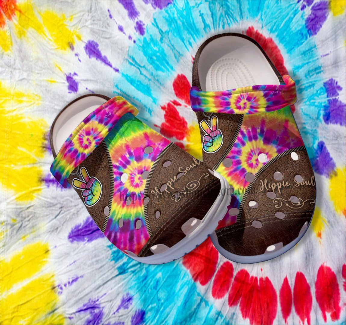 Peace Rainbow Hippie Soul Leather Croc Shoes Gift Women- Hippie Trippy Rainbow Shoes Croc Clogs Birthday Gift