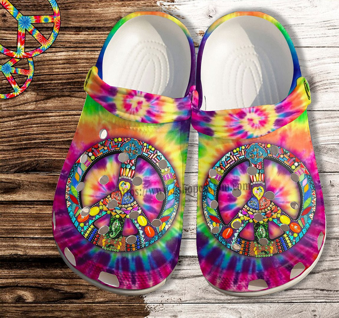 Peace Symbol Hippie Croc Shoes Gift Men Women- Rainbow Hippie Love Peace Shoes Croc Clogs Birthday Girl