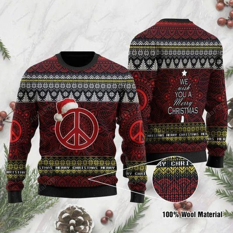Peace Symbol We Wish You A Merry Christmas Ugly Christmas Sweater Adult 3D Funny Matching for family