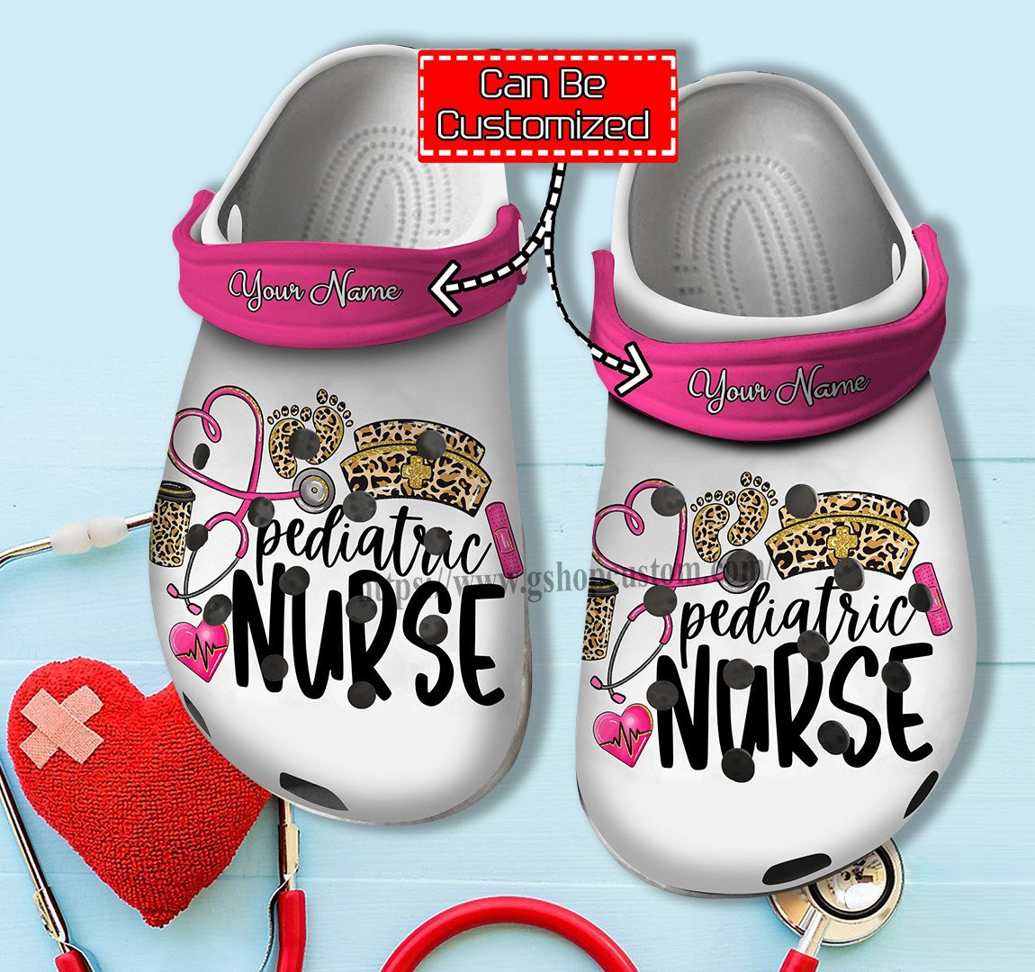 Pediatric Nurse Leopard Shoes Gift Grandma Mother Day- Nurse Cute Pink Shoes Croc Clogs Customize
