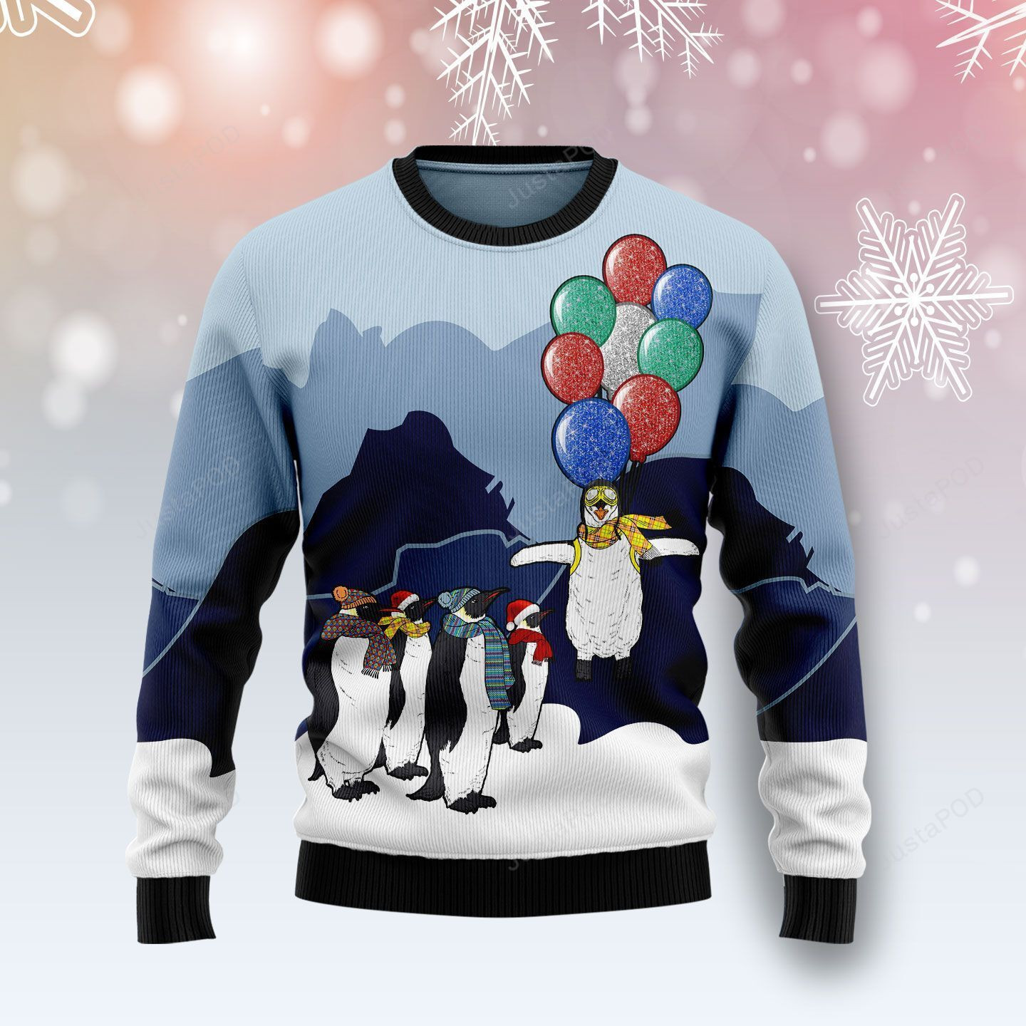 Penguin Christmas Balloon Ugly Christmas Sweater Adult 3D Funny Matching for family