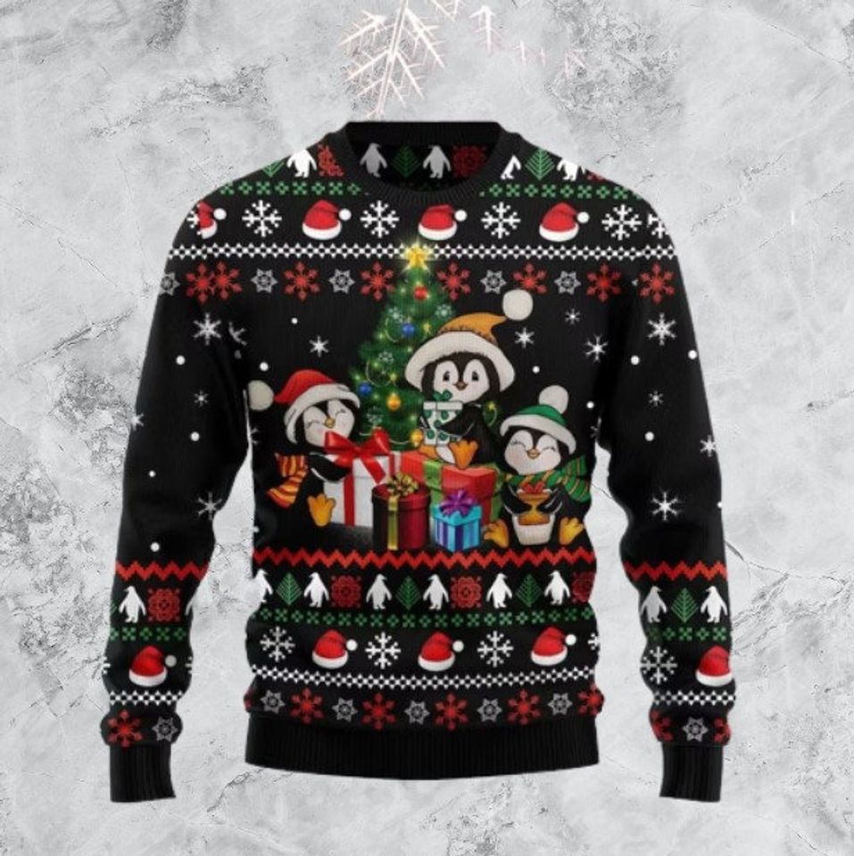Penguin Christmas Tree And Gift Ugly Christmas Sweater