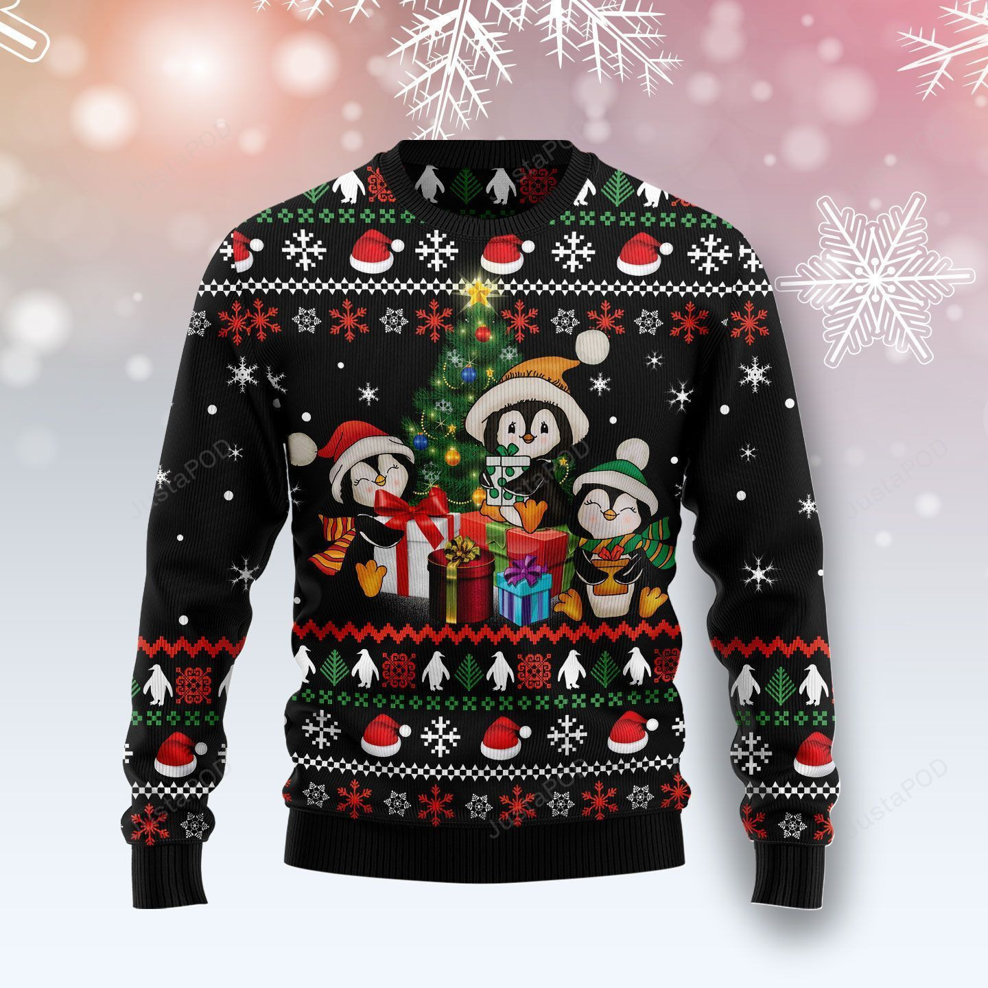 Penguin Christmas Tree Ugly Christmas Sweater Adult 3D Funny Matching for family