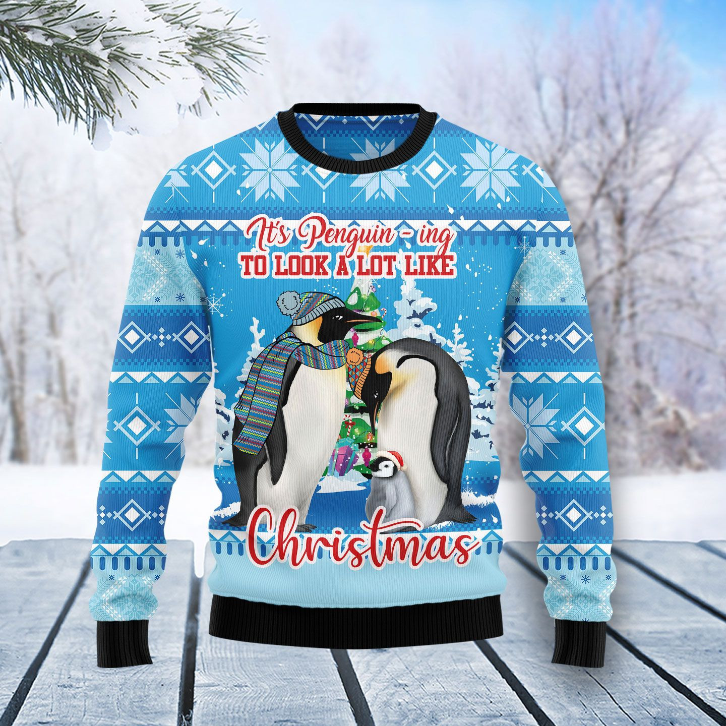 Penguin Family Ugly Christmas Sweater Adult 3D Funny Matching for family