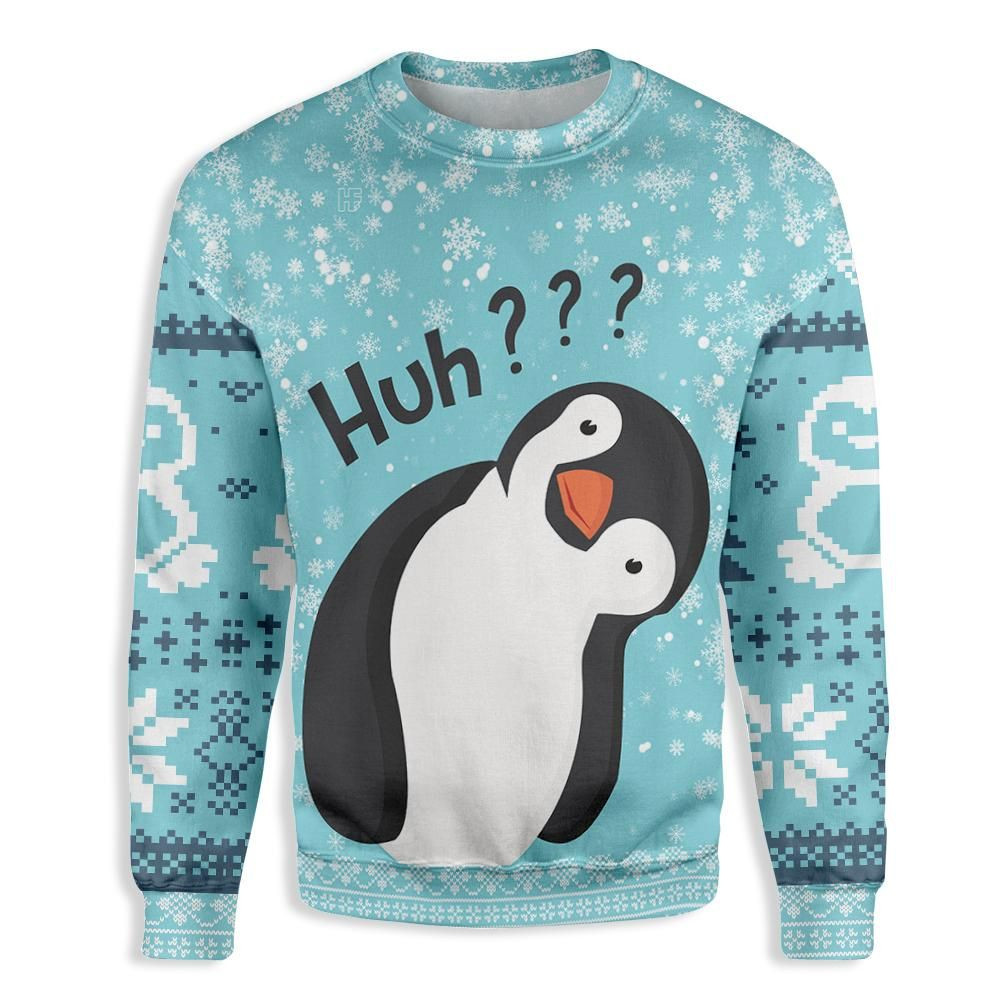 Penguin Huh Ugly Christmas Sweater Adult 3D Funny Matching for family
