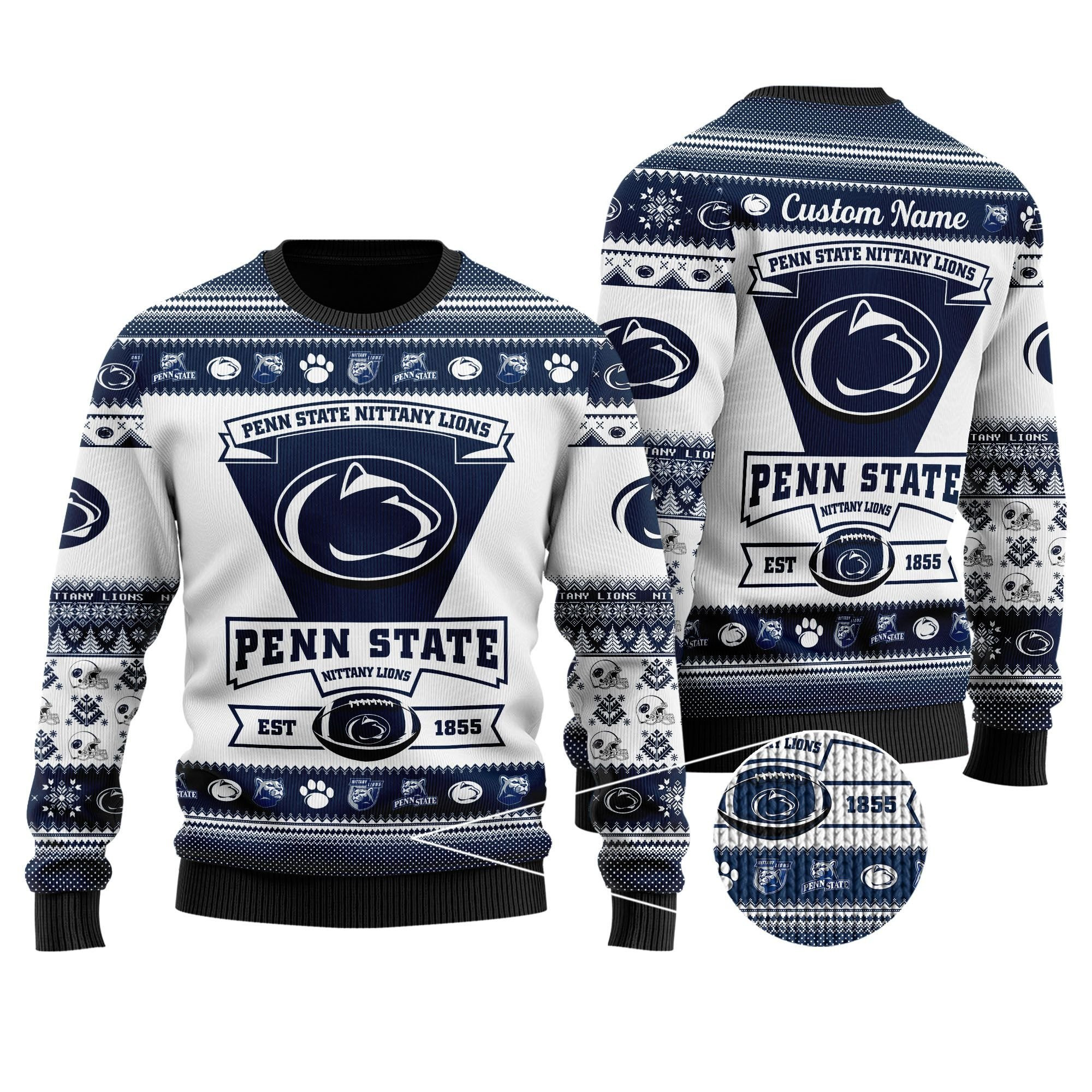 Penn State Nittany Lions Football Team Logo Personalized Ugly Christmas Sweater Adult 3D Funny Matching for family