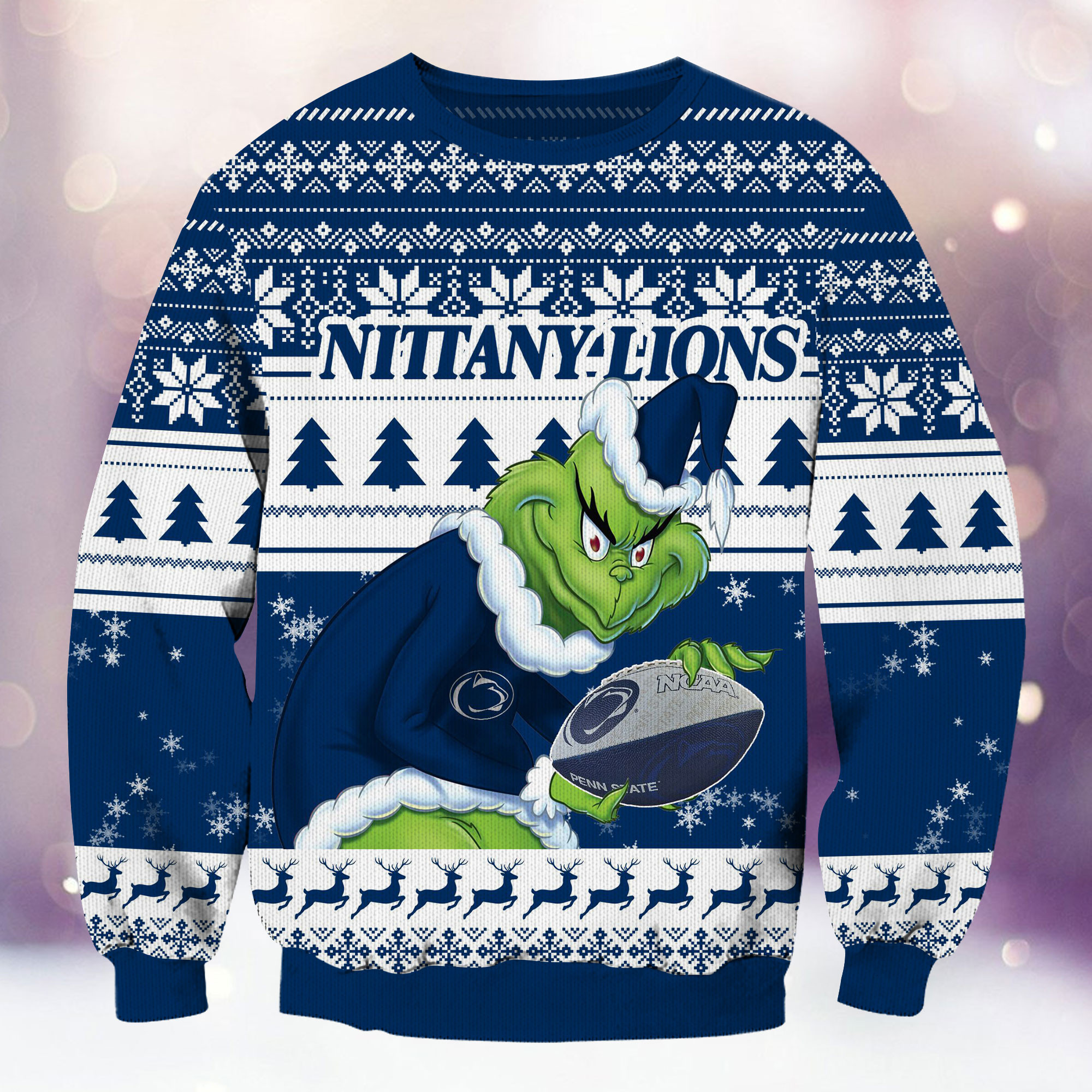 Penn State Nittany Lions Grinch Ugly Christmas Sweater Adult 3D Funny Matching for family - Image 2