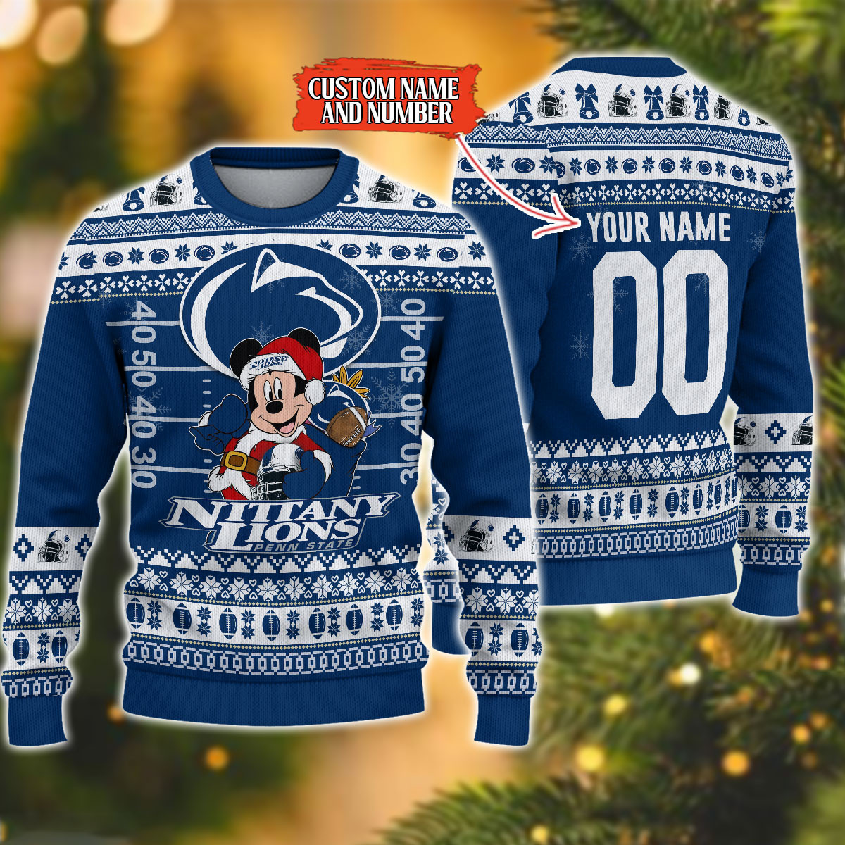 Penn State Nittany Lions Mickey Ugly Christmas Sweater Adult 3D Funny Matching for family