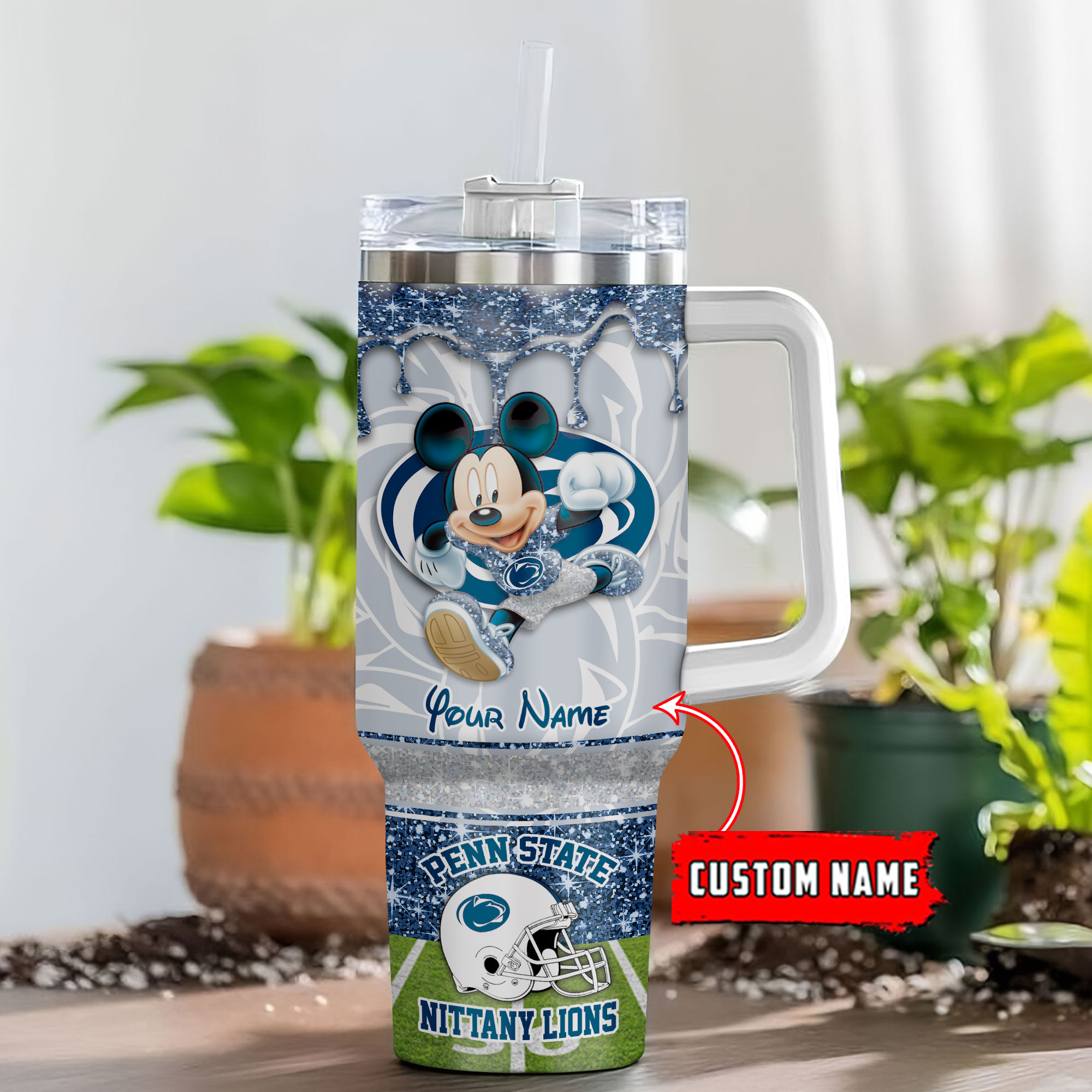 Penn State Nittany Lions NCAA Mickey Mouse Glitter Custom Stanley Cup 40 oz 30 oz Tumbler With HandleTVC230125