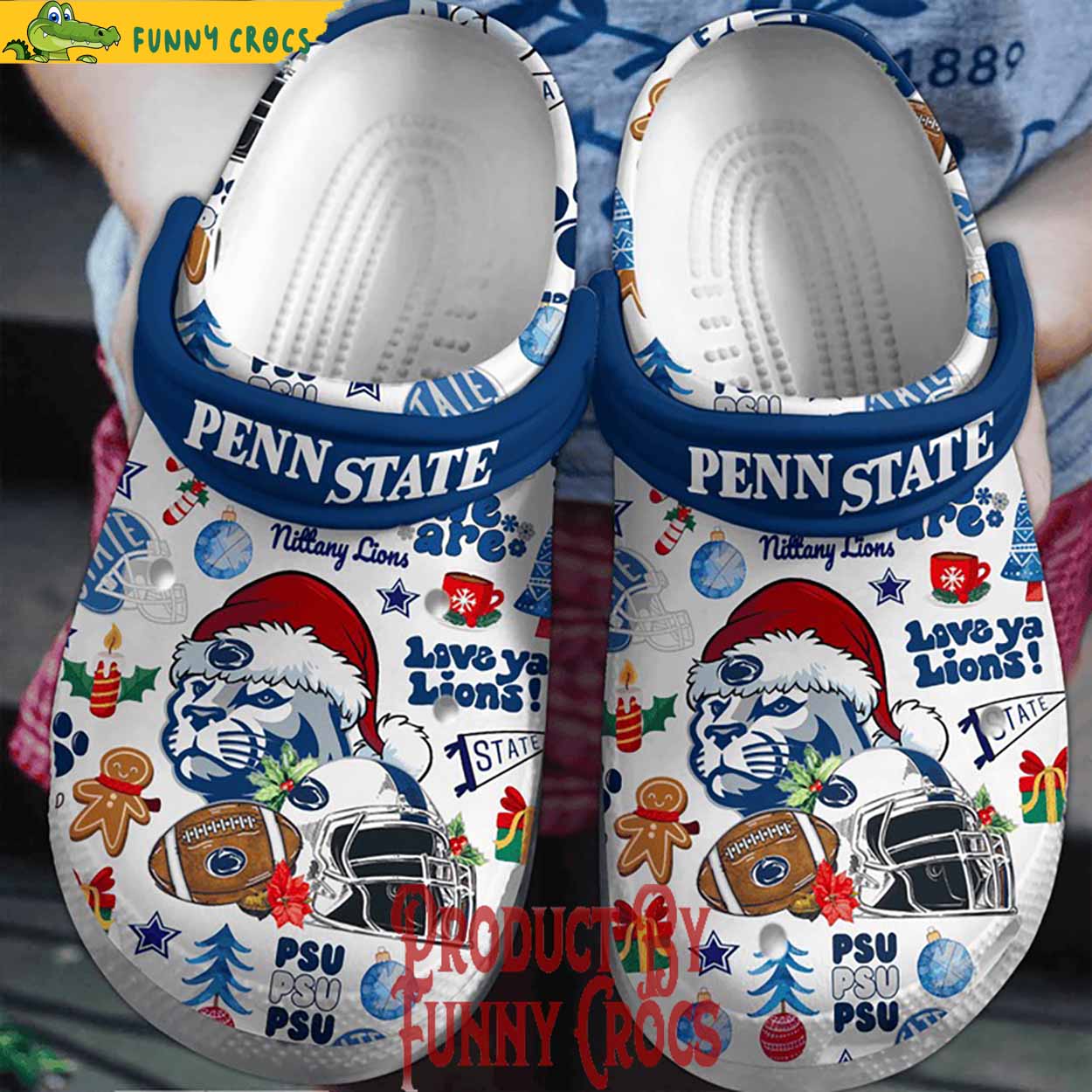 Penn State Nittany Lions NCAA Sport Christmas Crocs Crocband Clogs Shoes Comfortable For Men Women and Kids