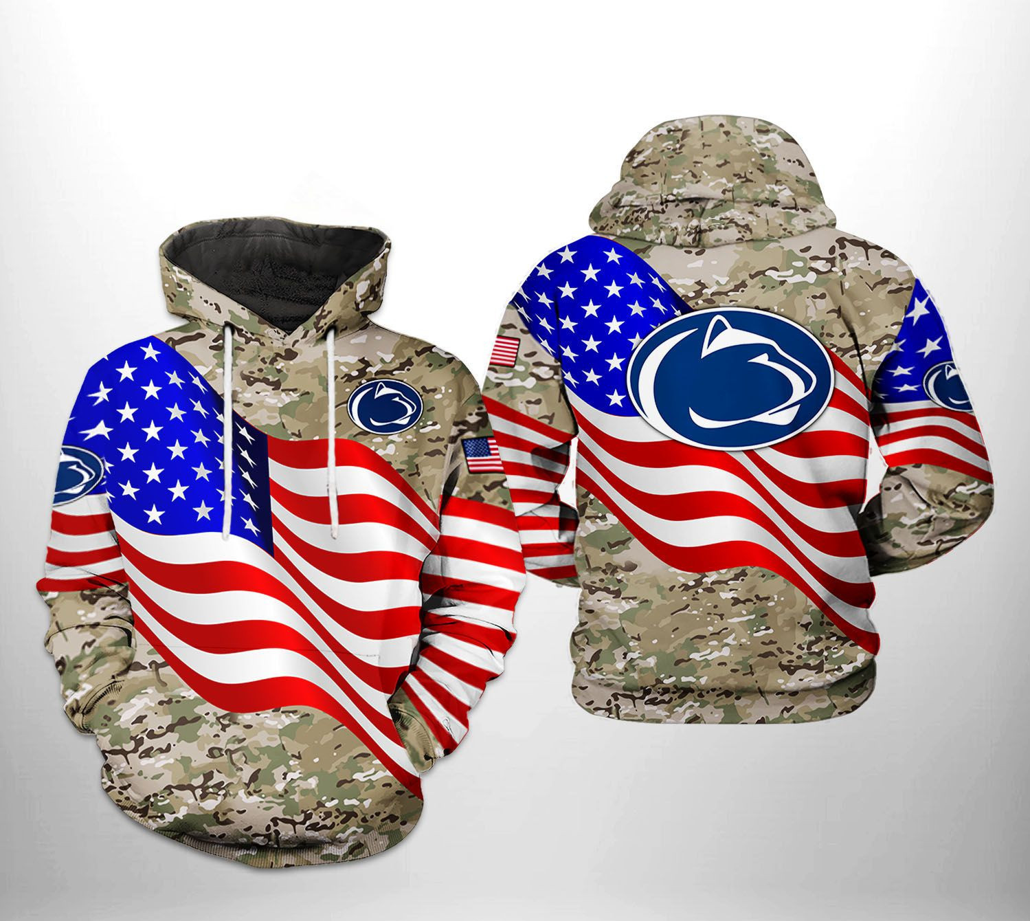 Penn State Nittany Lions NCAA US Flag Camo Veteran 3D All Over Print Hoodie, Zip Hoodie