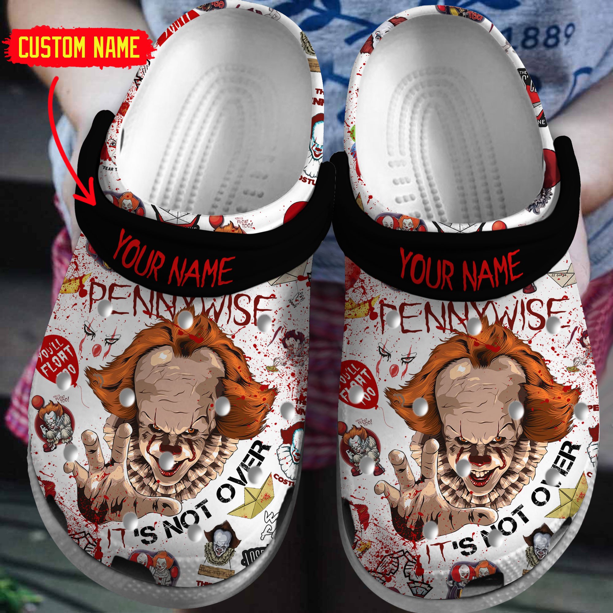 Pennywise Horror Movie Crocs Crocband Clogs Shoes Comfortable For Men Women and Kids
