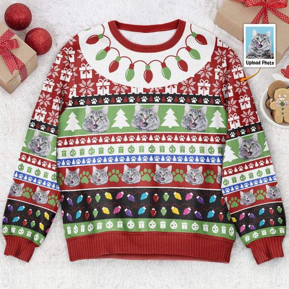 Persionalized Ugly Sweater, Gift For Cat Owners , Cat Ugly Christmas Sweatshirt